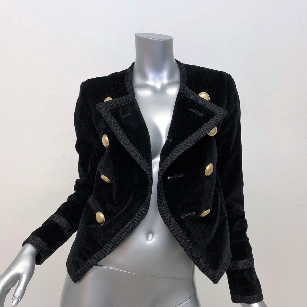 Saint Laurent Jacket Spencer Black Velvet Size 40 - Picture 1 of 8